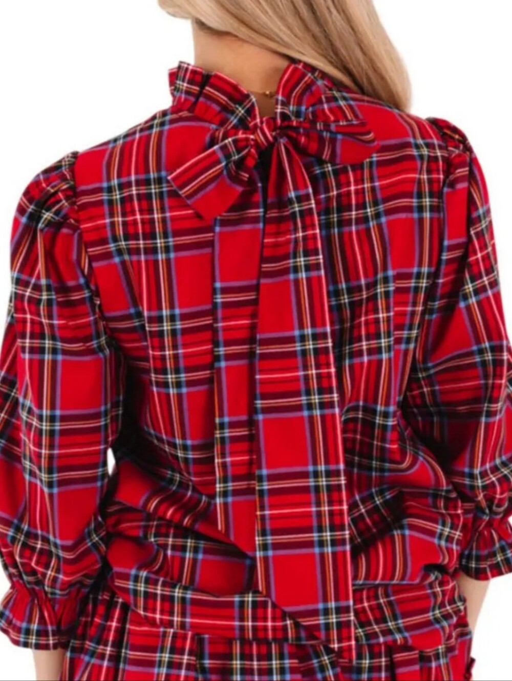 Red Plaid Woven Tie Back Bow Blouse Top J Marie Size S